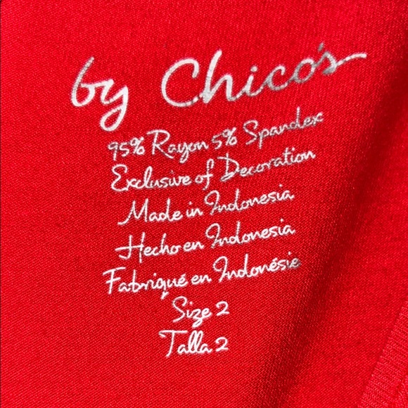 Chicos Shirt Women Sz L Red Tunic Asymmetrical Eyelet Lace Long Sleeve tunic top - Picture 3 of 3